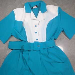 Vintage Blue and White Belted Romper